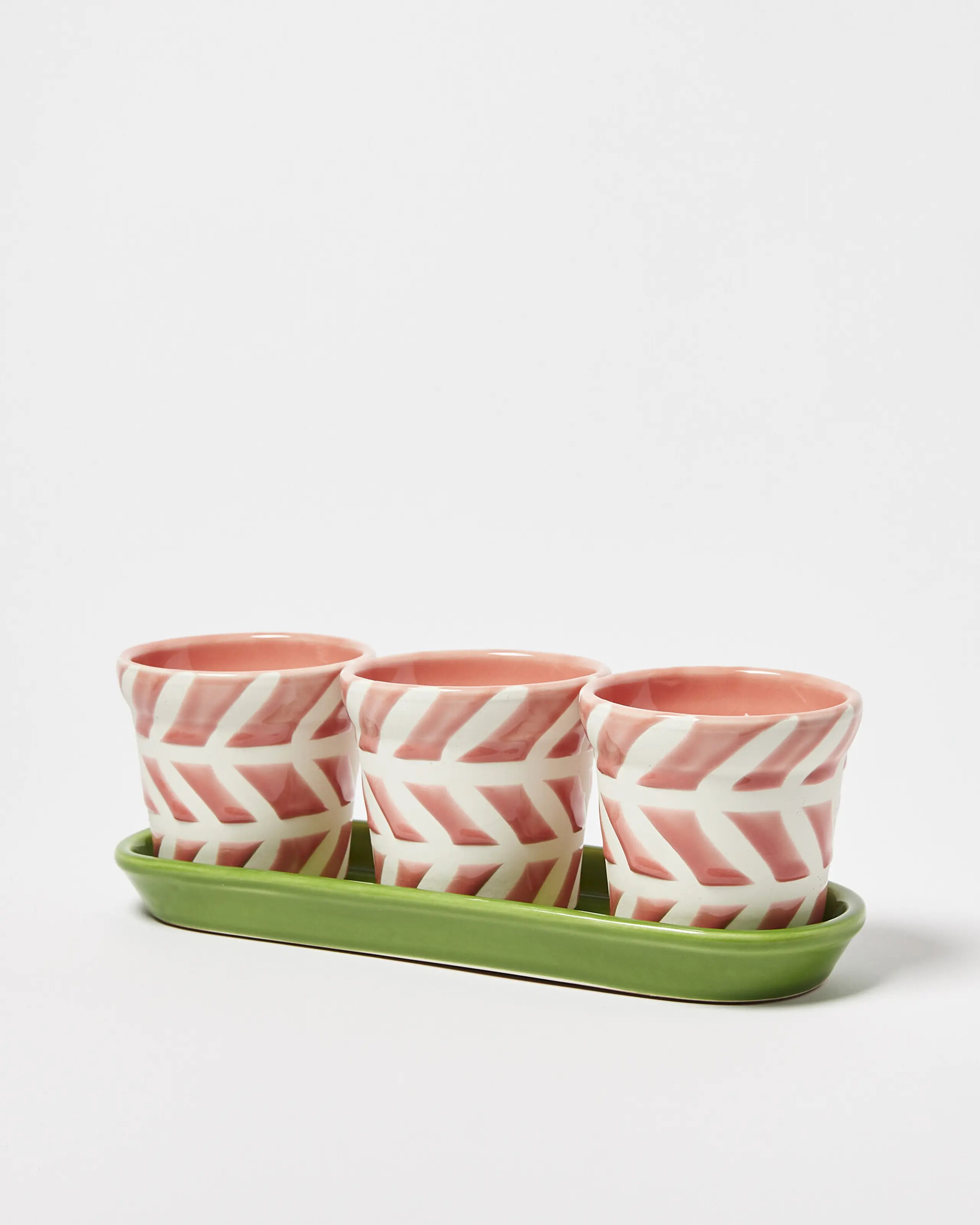 Kairi Pink Stripe Ceramic Plant Pots Set of Three | Oliver Bonas | Oliver Bonas (Global)