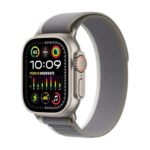 Apple Watch Ultra 2 [GPS + Cellular 49mm] Smartwatch with Rugged Titanium Case & Green/Grey Trail Loop S/M. Fitness Tracker, Precision GPS, Action Button, Extra-Long Battery Life | Amazon (US)