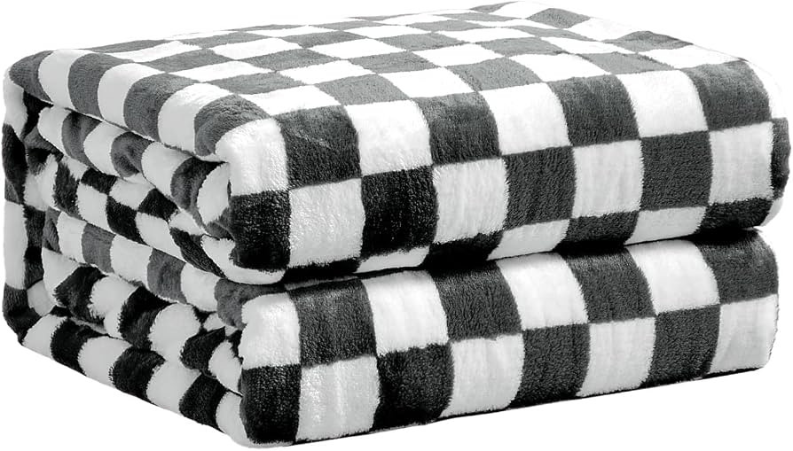 FY FIBER HOUSE Checkered Flannel Fleece Throw Blanket King Size Soft Cozy Checkerboard Grid Print... | Amazon (US)