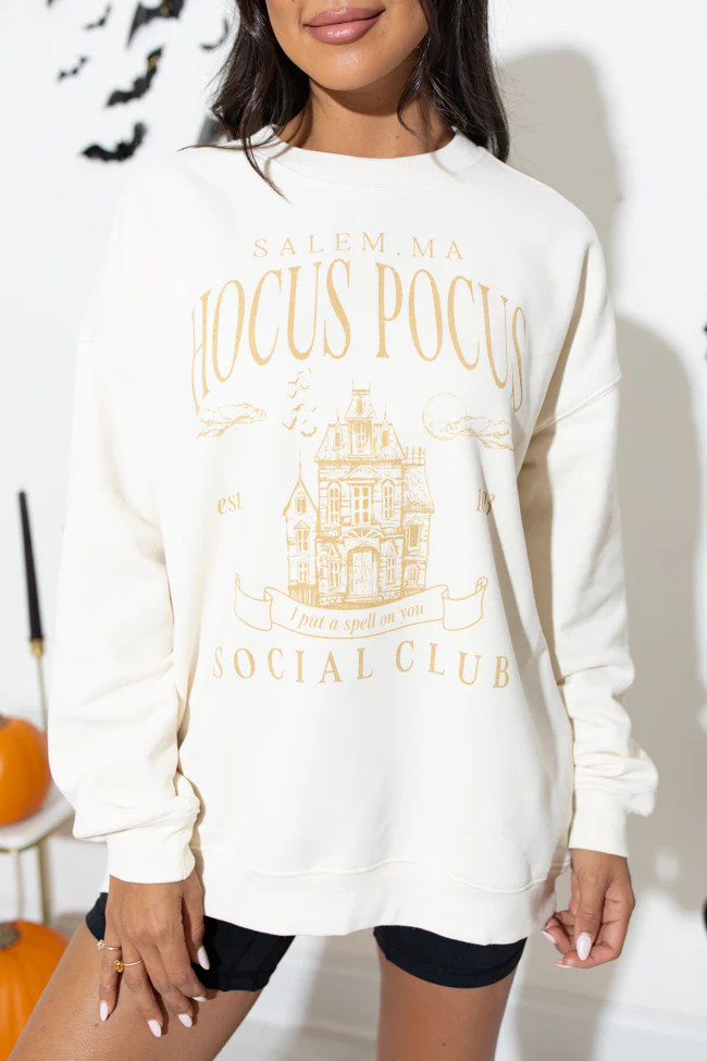 Hocus Pocus Cream Oversized Graphic Sweatshirt | Pink Lily