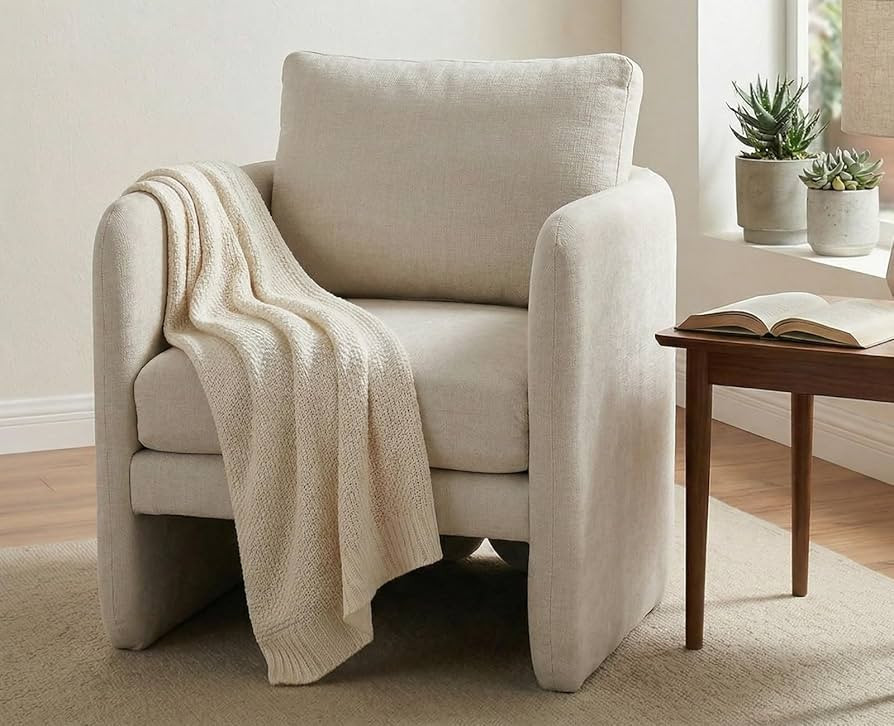 Modern Accent Barrel Chair, Single Sofa Chair with Removable Back Pillow, Comfy Chenille Upholste... | Amazon (US)