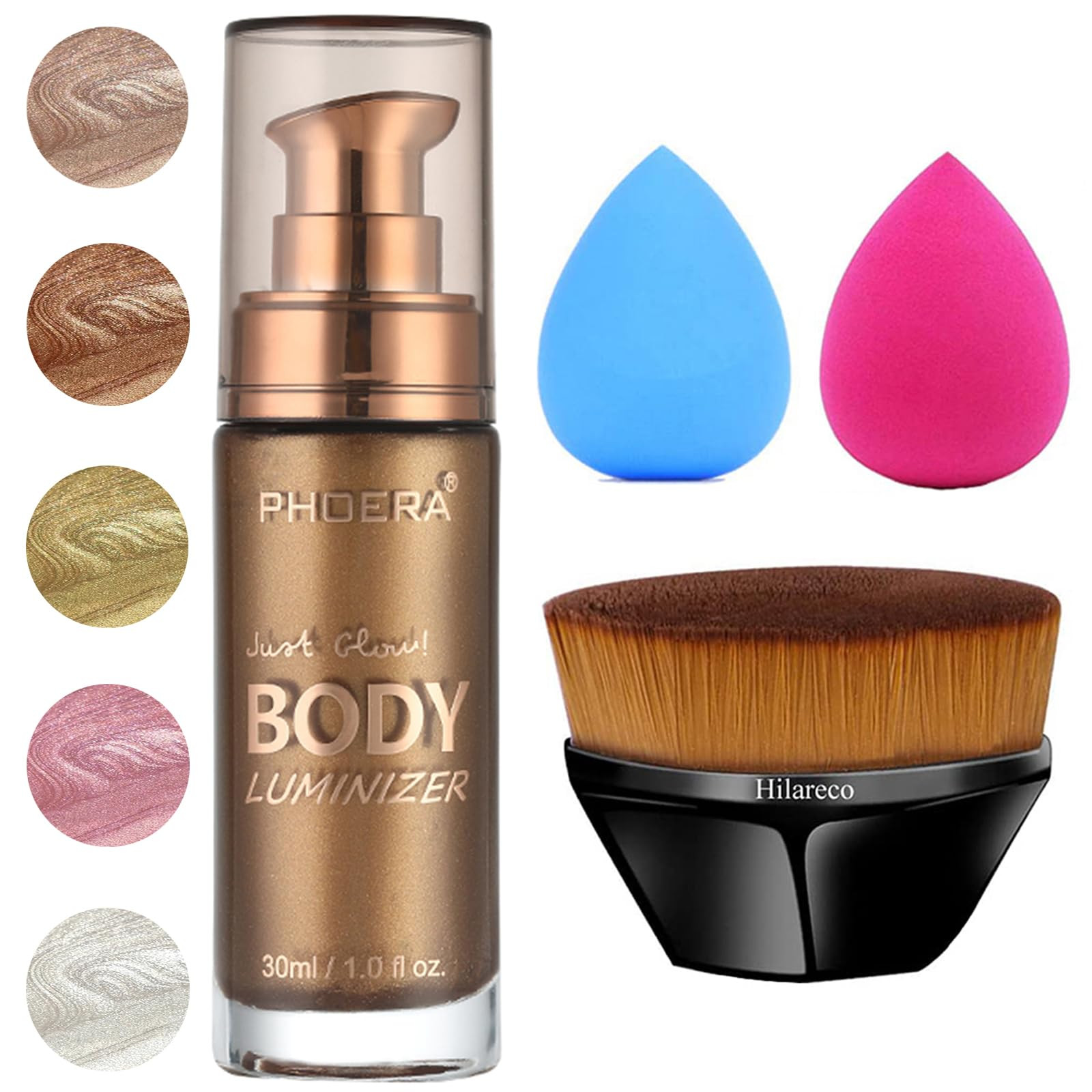 PHOERA Body Shimmer Oil,Bronzer Body Glow Highlighter Luminizer with Makup Bursh,Self Tanning Lot... | Amazon (US)