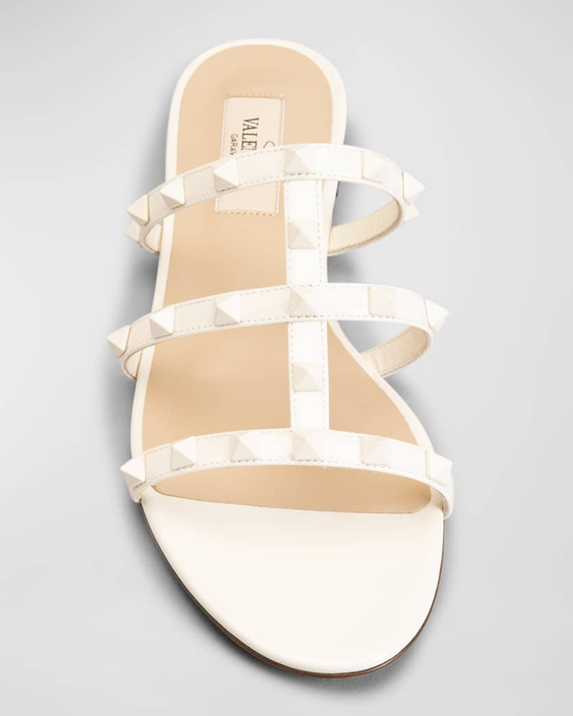 Rockstud Caged Calfskin Flat Sandals | Neiman Marcus