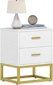 End Table Nightstands with 2 Storage Drawers, Modern Night Stands for Bedrooms White Bedside Tabl... | Amazon (US)