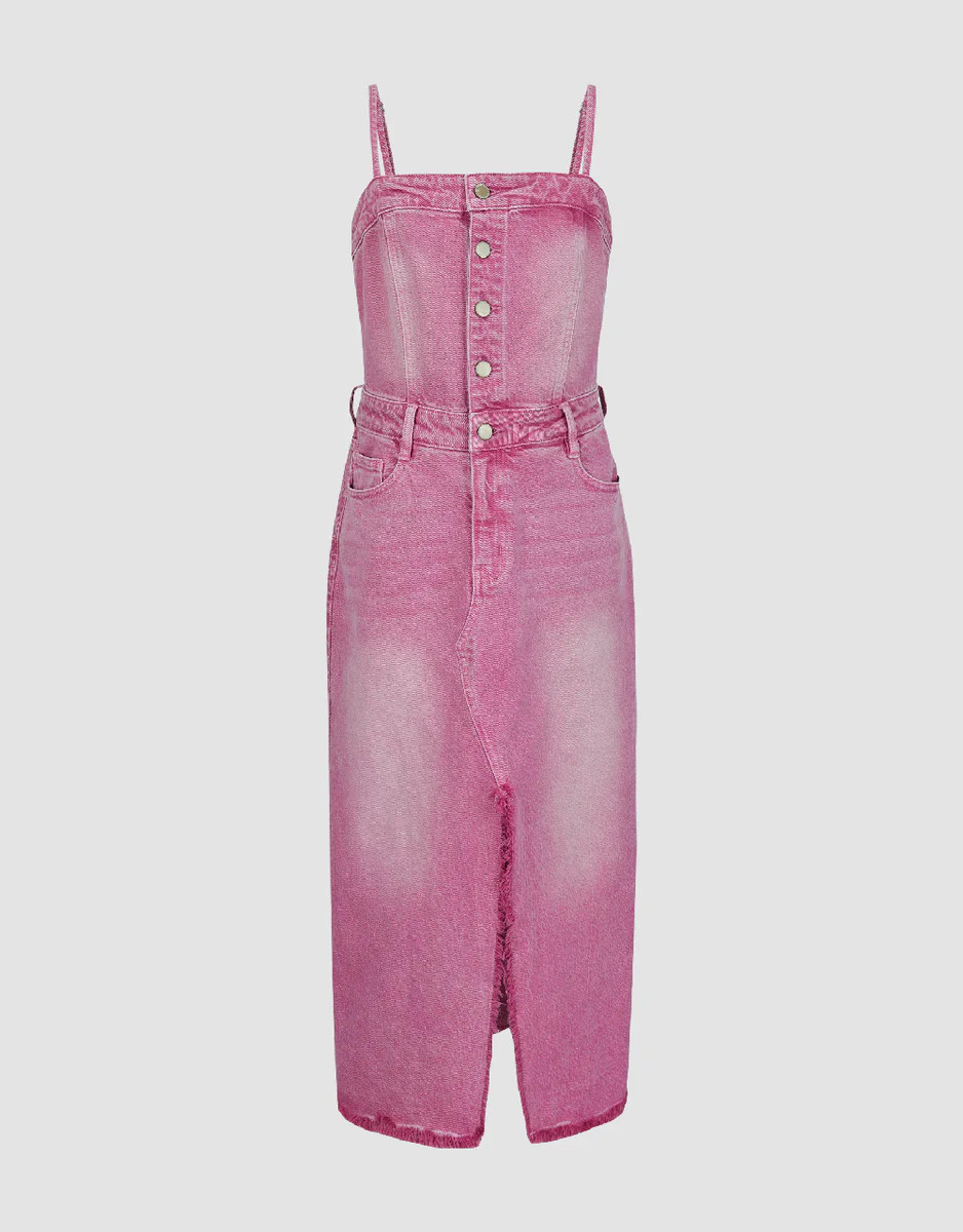 Raw Hem Off-Shoulder Denim Cami Dress | Urban Revivo