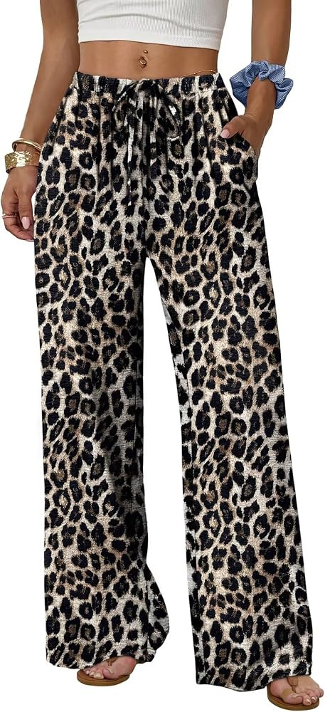 SAMPEEL Leopard Pants Women Wide Leg Pants Loose Palazzo Pants Leopard Print Trousers High Waist ... | Amazon (CA)