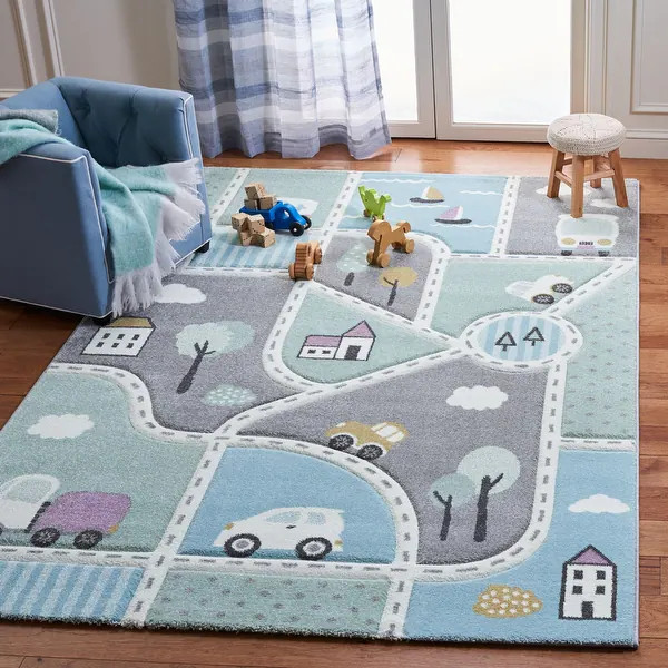 SAFAVIEH Carousel Kids Mihaila Neighborhood Rug - 10' x 14' - Grey/Light Blue | Bed Bath & Beyond