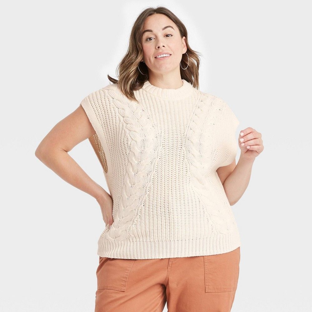 Women's Plus Size Crewneck Cable Knit Sweater Vest - A New Day™ | Target
