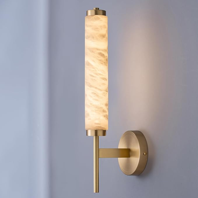 Modern Alabaster Wall Sconce, 18.9" Brass Wall Mounted Light Fixture with Cylindrical Natural Mar... | Amazon (US)
