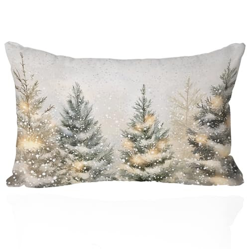 Christmas Tree Pillow Cover 12x20 – Vintage Snowy Pine Winter Decor Throw Pillow Case – Farmhouse Holiday Cushion Cover for Sofa or Couch | Amazon (US)