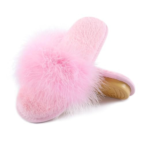 Fur Story Women's Furry Slippers Open Toe Fuzzy Slippers Memory Foam Fluffy House Sandal | Amazon (US)