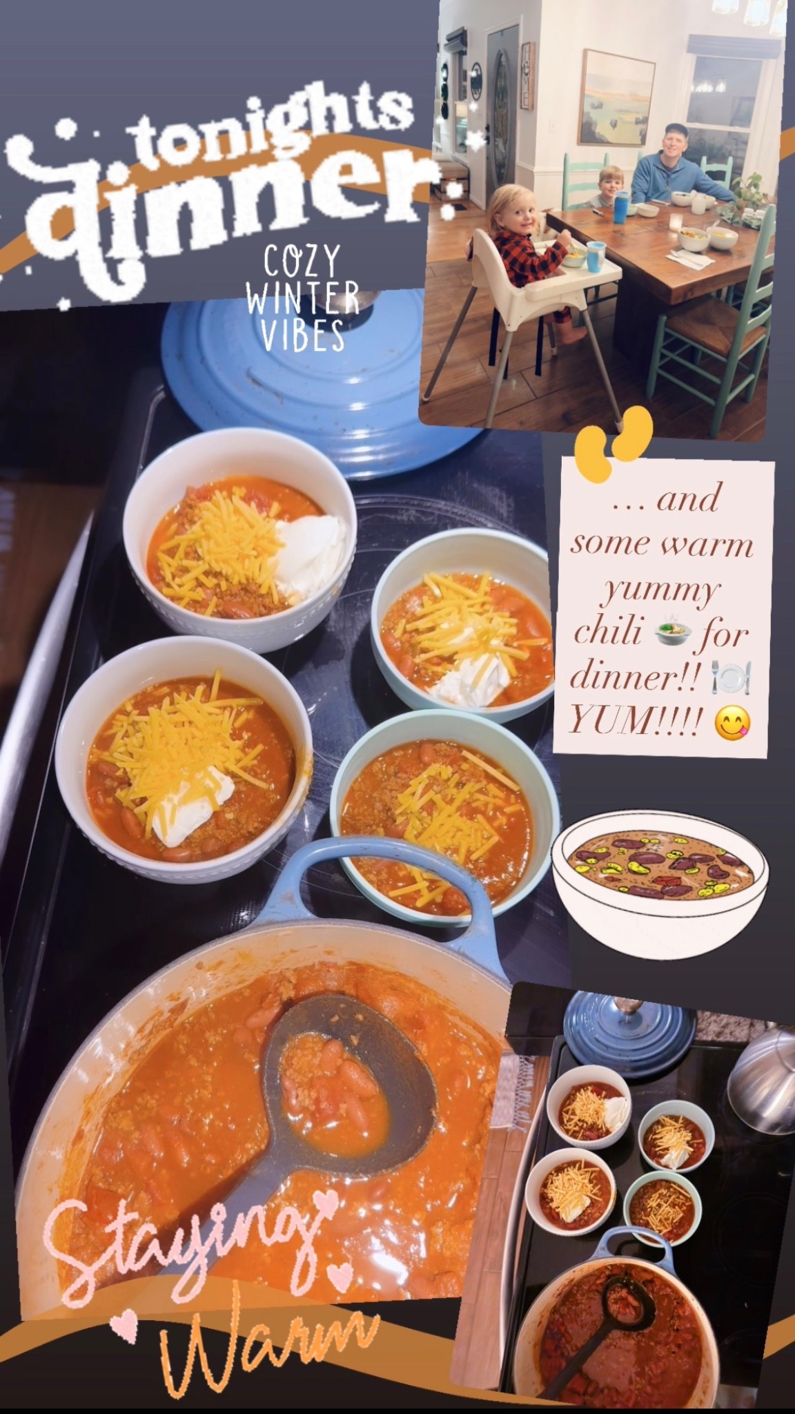 and some warm yummy chili 🍲 for dinner on a chilly winter night!! 🍽️  YUM!!! 😋❄️🤩