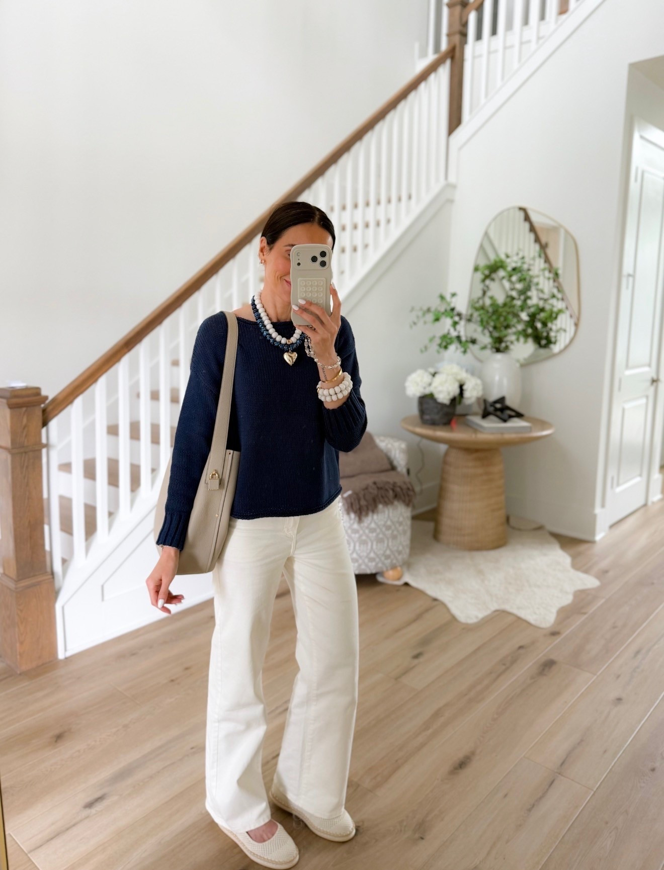 Such a good everyday outfit, this navy sweater paired with white jeans just always works. Easy, classic, and looks put together without overthinking it.

spring outfit, navy sweater, white jeans, classic style, everyday outfit, casual chic, neutral outfit, annabrstyle

#LTKootd #LTKOver40 #LTKSeasonal