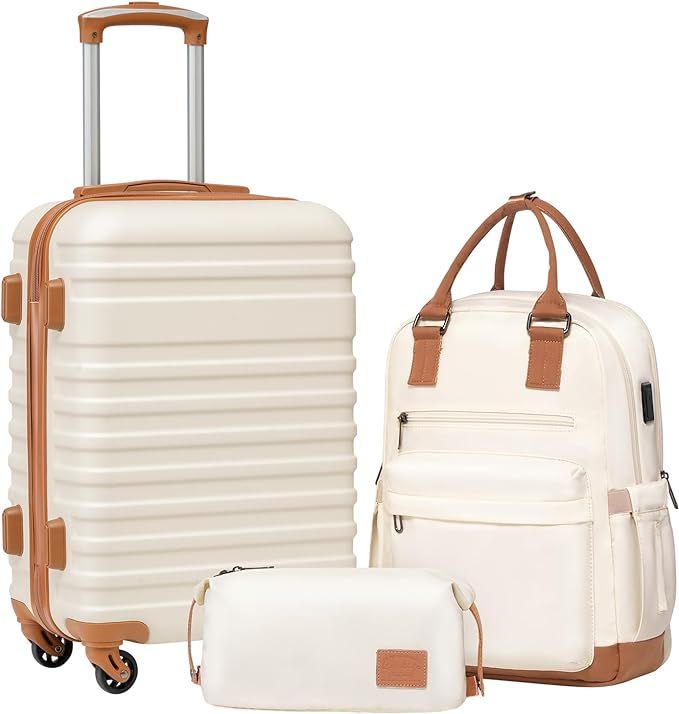 Coolife Suitcase Set 3 Piece Carry On Hardside Luggage with TSA Lock Spinner Wheels (White, S(20i... | Amazon (US)