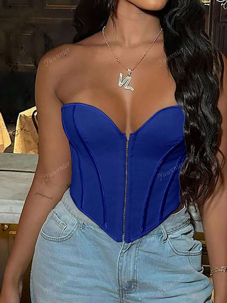 Y2K Boned Grommet Eyelet Front Lace Up Back Backless Overbust Shapewear Corset Tube Top Music Festival | SHEIN