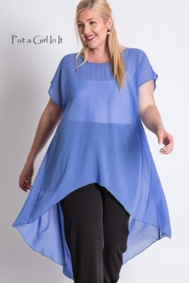 New PLUS SIZE Womens PERIWINKLE BLUE CHIFFON MESH HI LOW TUNIC SHIRT 2X 3X | eBay US