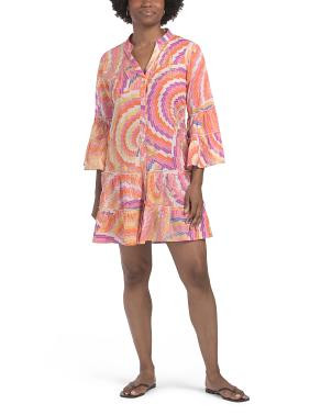 Quarter Bell Sleeve Multicolor Tiered Swim Cover-up Dress | TJ Maxx