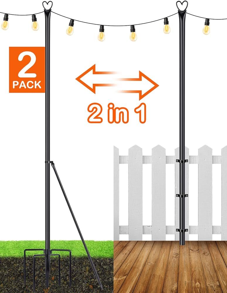 LOPANNY String Light Poles - 2 Pack 9.8 FT for Outside Hanging - Backyard, Garden, Patio, Deck Li... | Amazon (US)