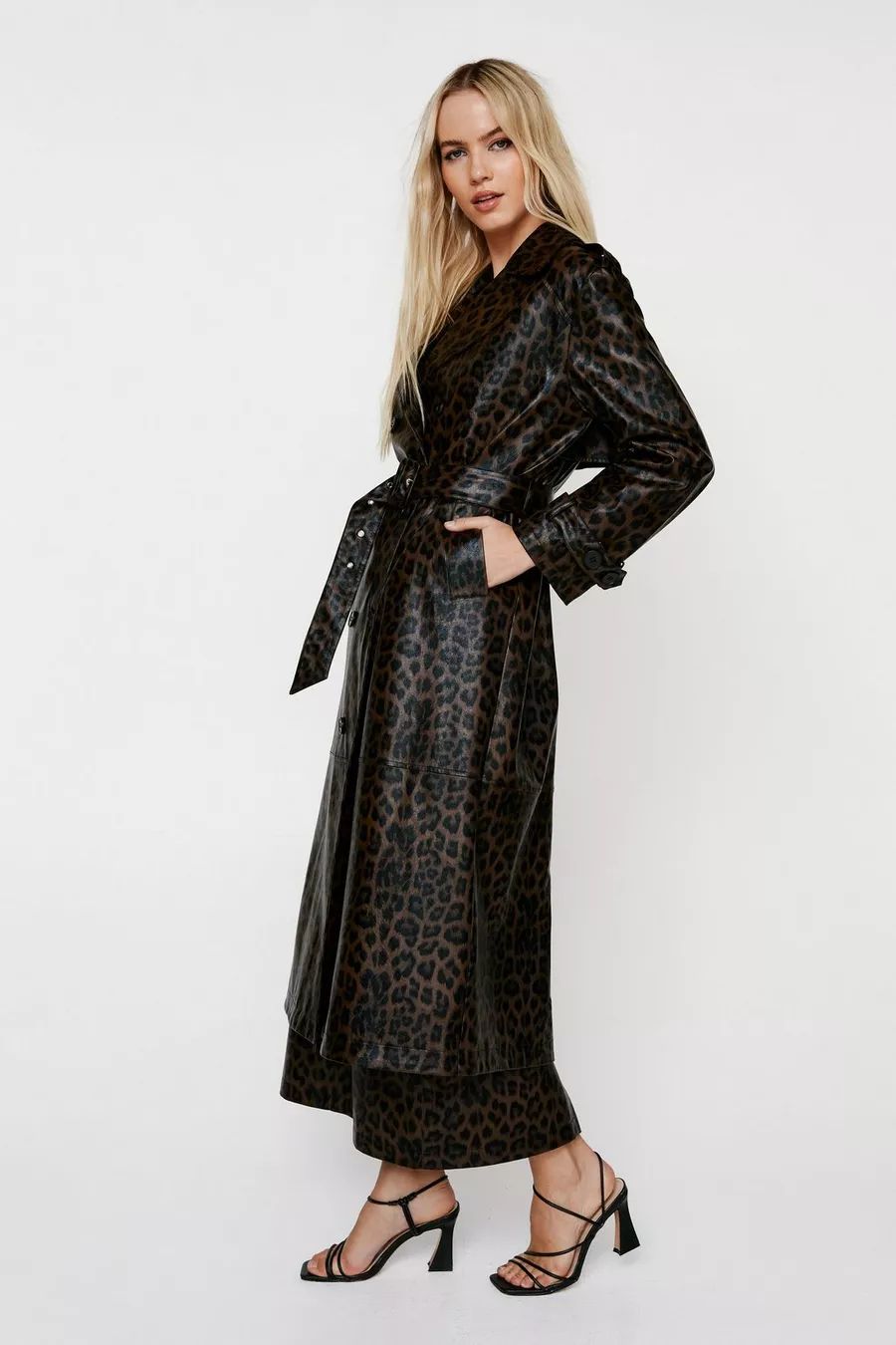 Premium Leopard Print Faux Leather Trench Coat | Nasty Gal US