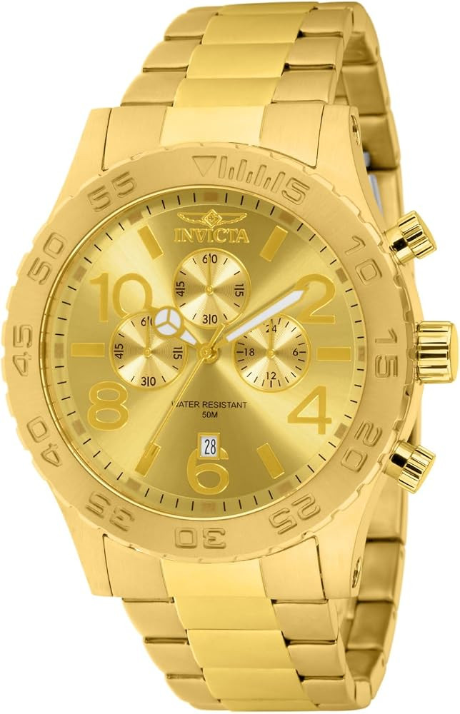 Invicta Men's 1270 Specialty Chronograph Gold Dial 18k Gold Ion-Plated Stainless Steel Watch | Amazon (US)
