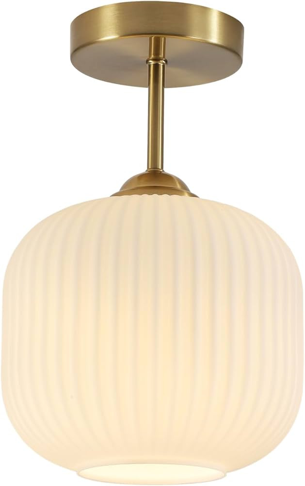 BOKT Vintage Semi Flush Mount Ceiling Light 7.9" Stripe Glass Shade Modern Ceiling Lamp Mid Centu... | Amazon (US)