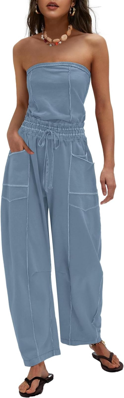 LAMISSCHE Womens Casual Strapless Jumpsuits off the Shoulder Summer Rompers Sleeveless One Piece ... | Amazon (US)