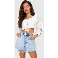 Womens Embroidery Long Sleeve Crop Top - White - 8, White | Boohoo.com (UK & IE)