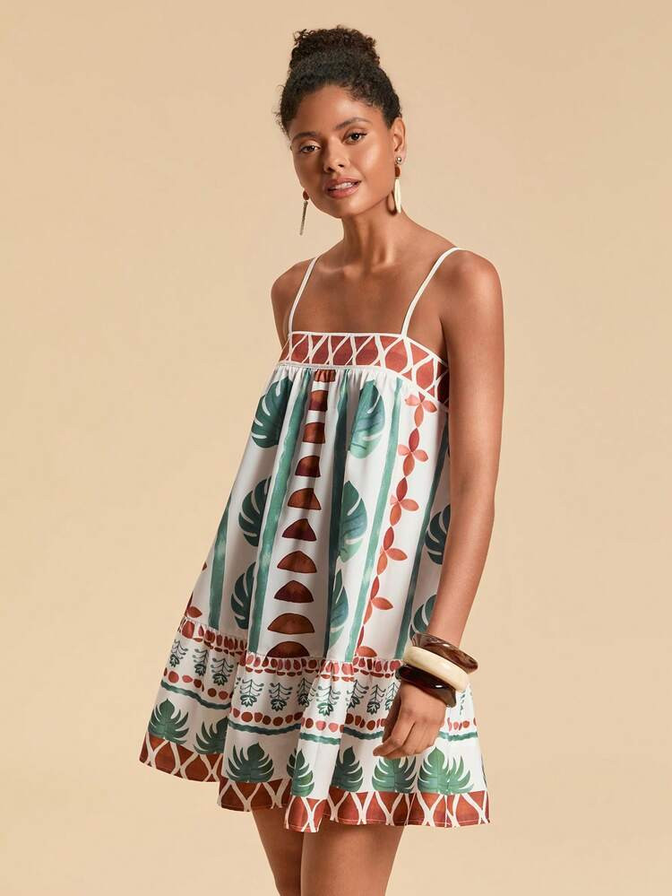 Travachic Tropical Print Casual Vacation Slip Dress, Island Dress, Resort Dress, Short Beach Dress, Christmas Outfit, New Year Clothes, Thanksgiving, Chic Going Out Outfits | SHEIN