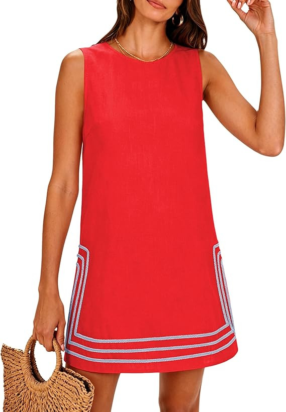 Lentta Womens Summer Boho A-Line Mini Dress Casual Color Block Crewneck Sleeveless Sundress Beach... | Amazon (US)