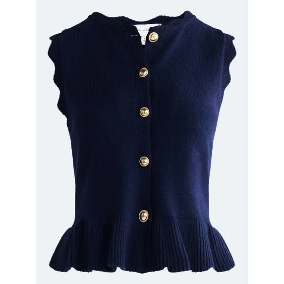 Free Assembly Women's Scalloped Trim Peplum Hem Sweater Vest, Lightweight, Sizes XS-XXL | Walmart (US)