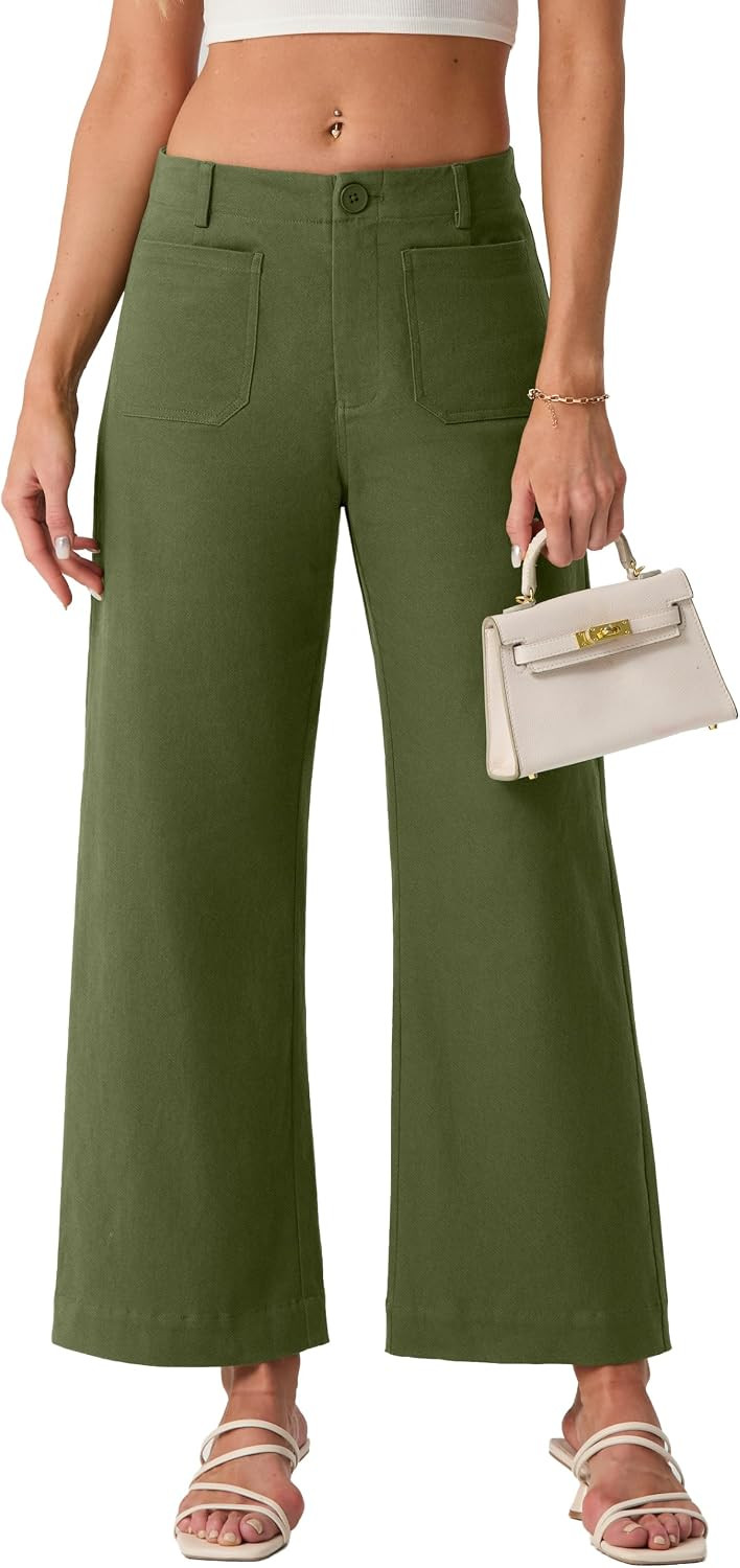 HiMONE High Waisted Wide Leg Cropped Pants for Women Ankle Straight Trouser | Amazon (US)