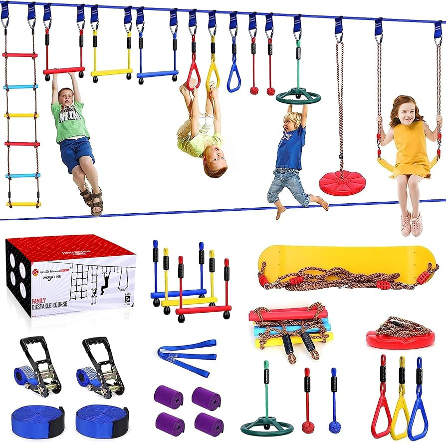 2x65 FT Ninja Warrior Obstacle Course for Kids with 13 Ninja Accessories - 600lbs Weight Capacity... | Amazon (US)