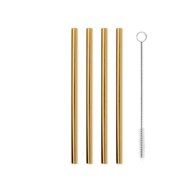W&P Porter Stainless Steel Metal Straws w/ Cleaner Brush | Gold 5 inch, Set of 4 | Reusable | Eco... | Amazon (US)