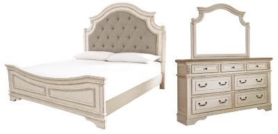 Realyn California King Upholstered Panel Bed with Mirrored Dresser | Ashley Homestore