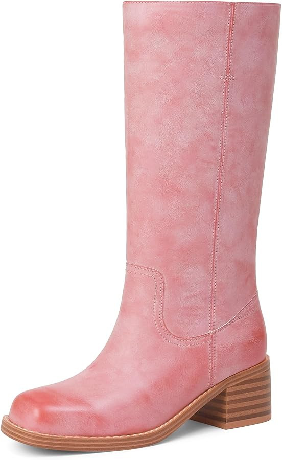 Mid Calf Boots for Women Chunky Block Low Heel Square Toe Comfortable Casual Trendy Stylish Boots | Amazon (US)