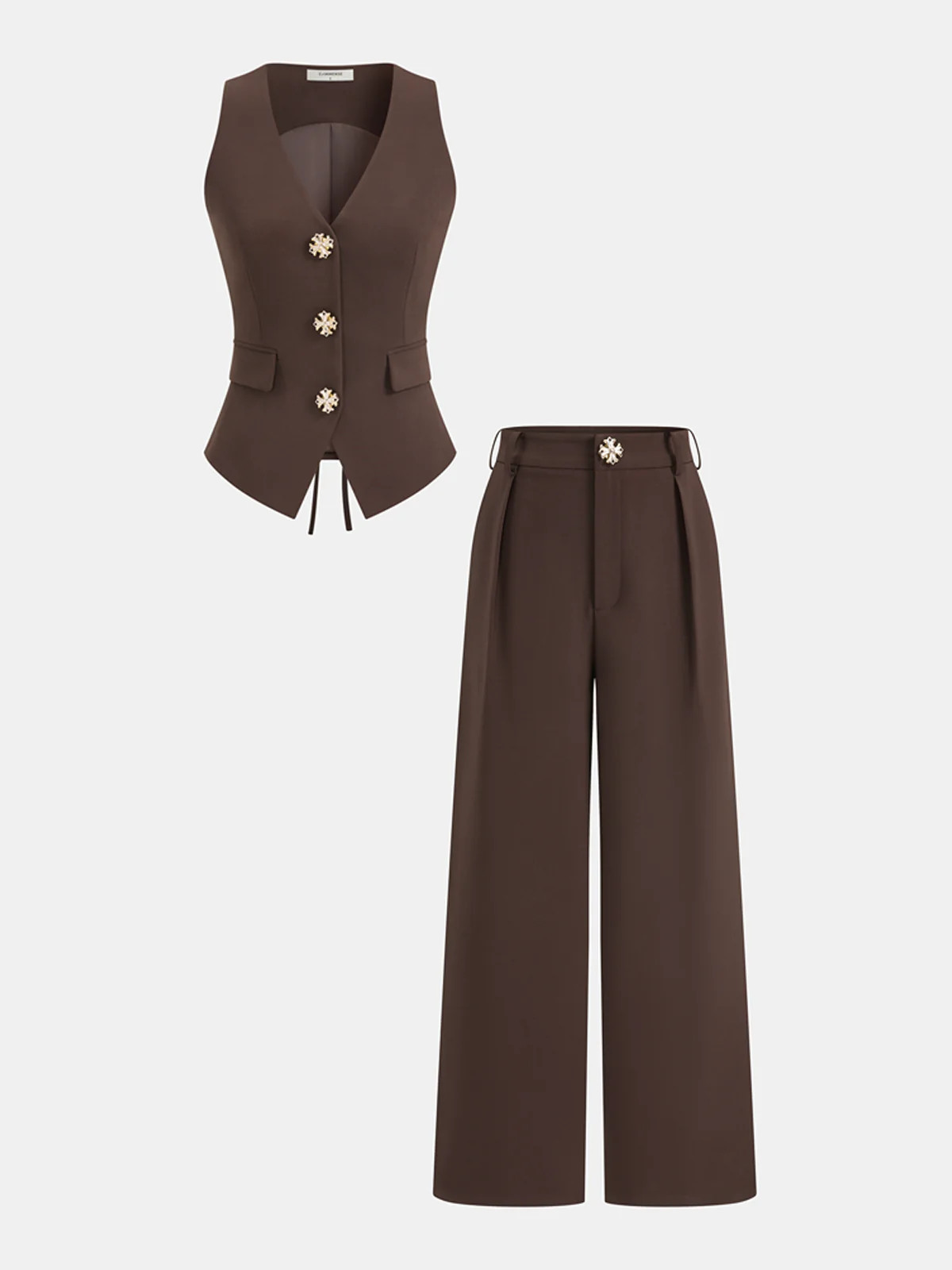 Sleeveless Vest & Wide Leg Pants Set | Commense