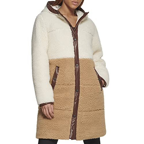 Levi's Women's Full Length Sherpa Quilted Parka Jacket, Cream/Brown Colorblock, X-Large | Amazon (US)