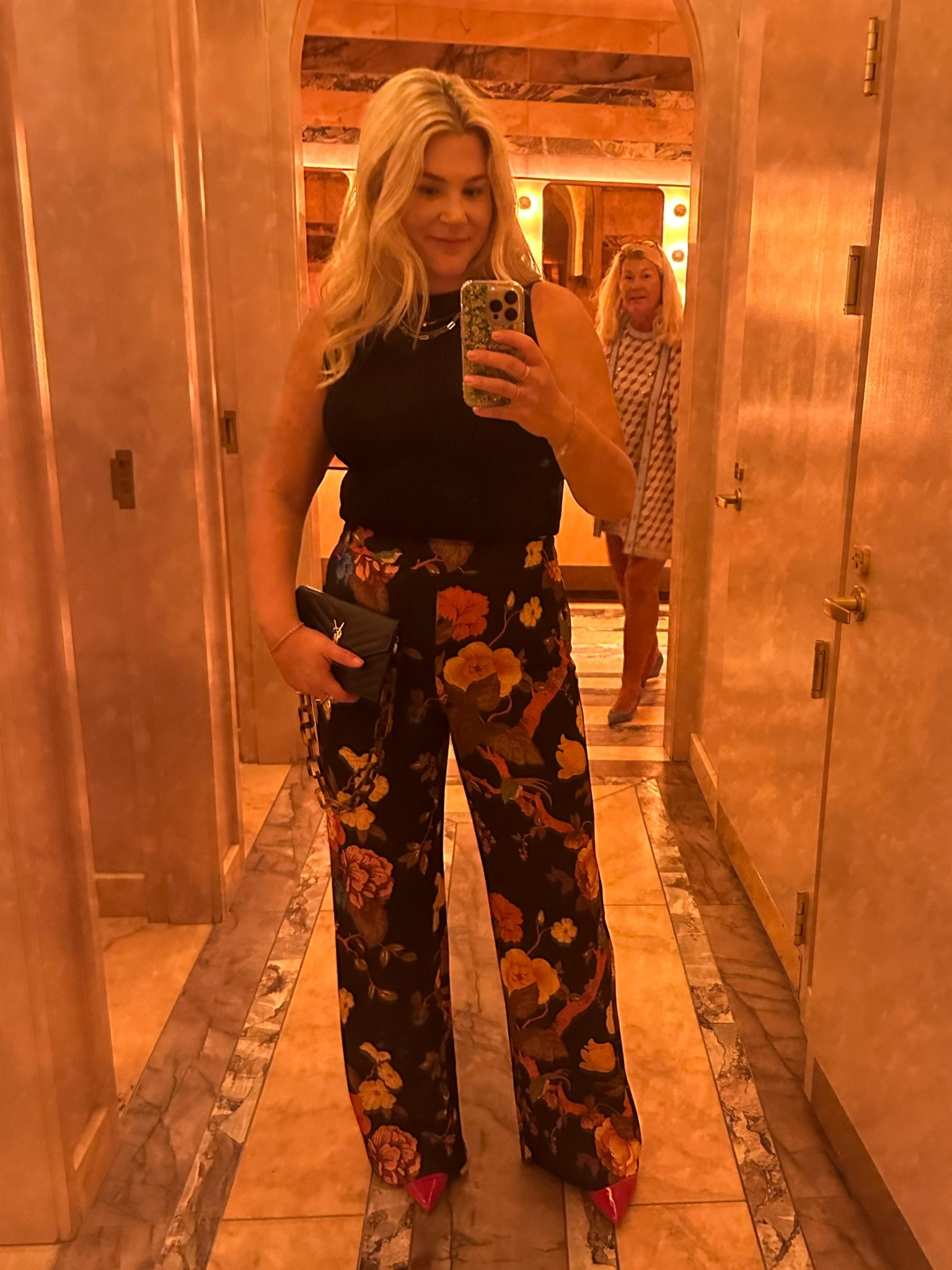 Date night. Night out. Fancy dinner. Dinner outfit. Outfit inspo. Fashion inspo. Personal style. Floral pants. Silk pants. Friday night. Fall fashion  