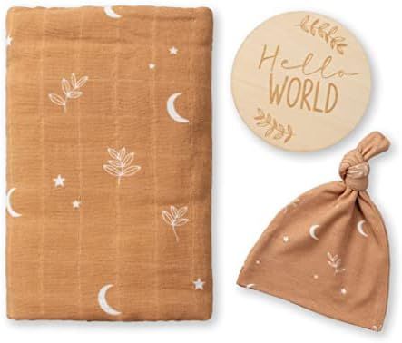 Miaoberry 100% Organic Cotton Baby Muslin Swaddle Blanket Set| Burnt Orange Boho Moon| Gender Neu... | Amazon (US)