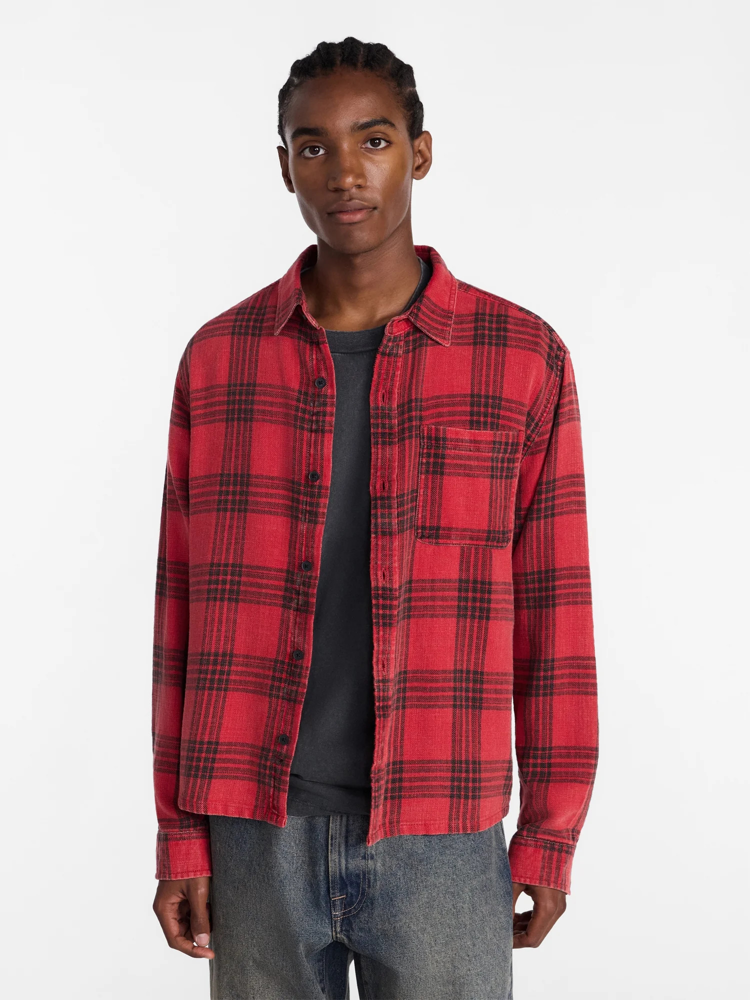 No Boundaries Grunge Flannel Shirt with Long Sleeves, Men's XS-5XB | Walmart (US)