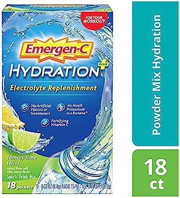 Emergen-C Hydration+ Sports Drink Mix With Vitamin C (18 Count, Lemon Lime Flavor), Electrolyte R... | Amazon (US)