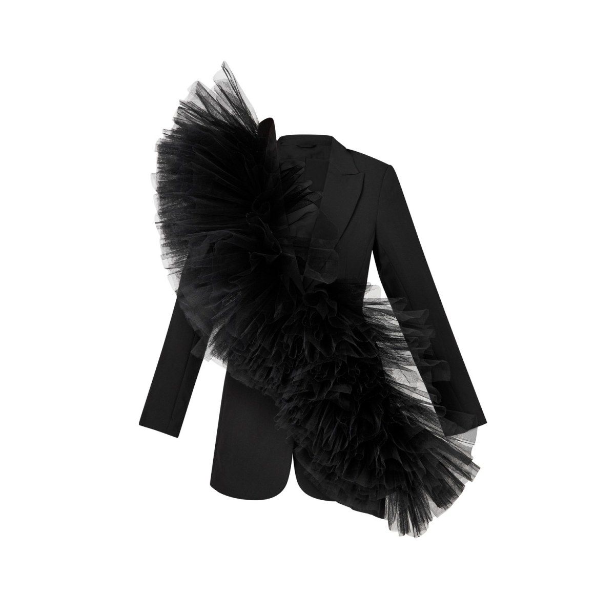 Tulle-Adorned Black Blazer | Wolf & Badger (US)