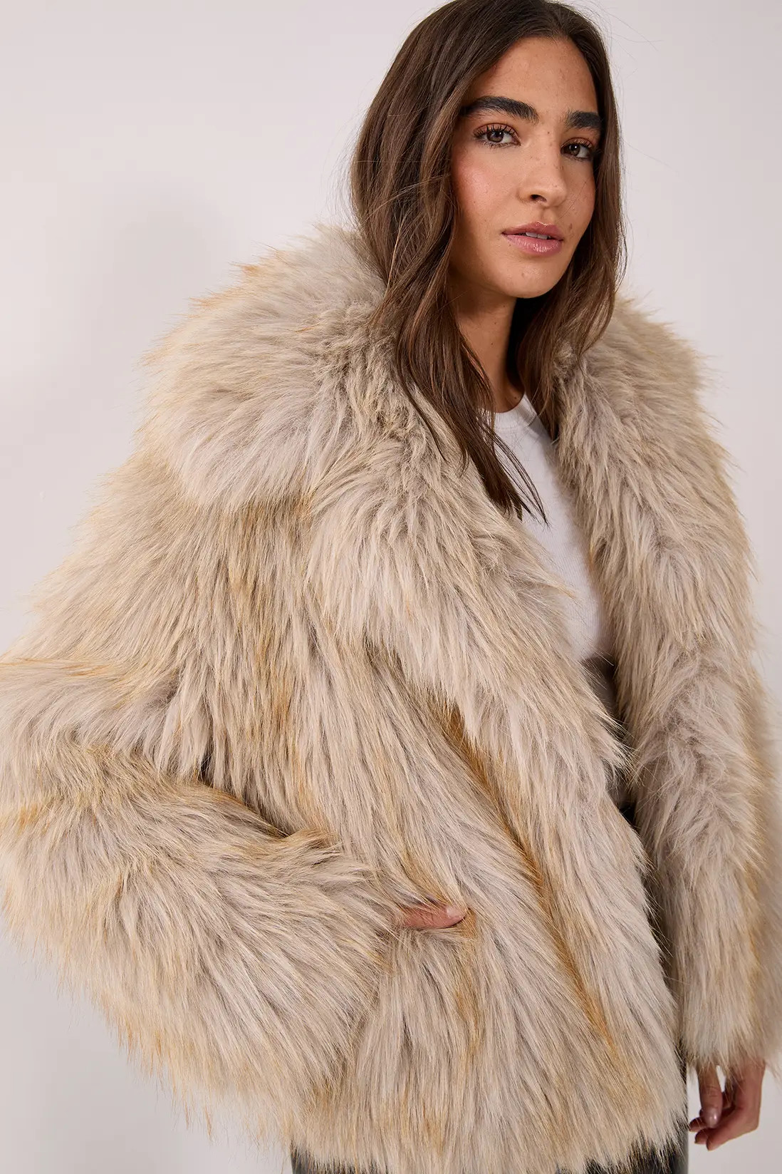 Faux Fur Collared Cropped Coat | boohoo (US & Canada)