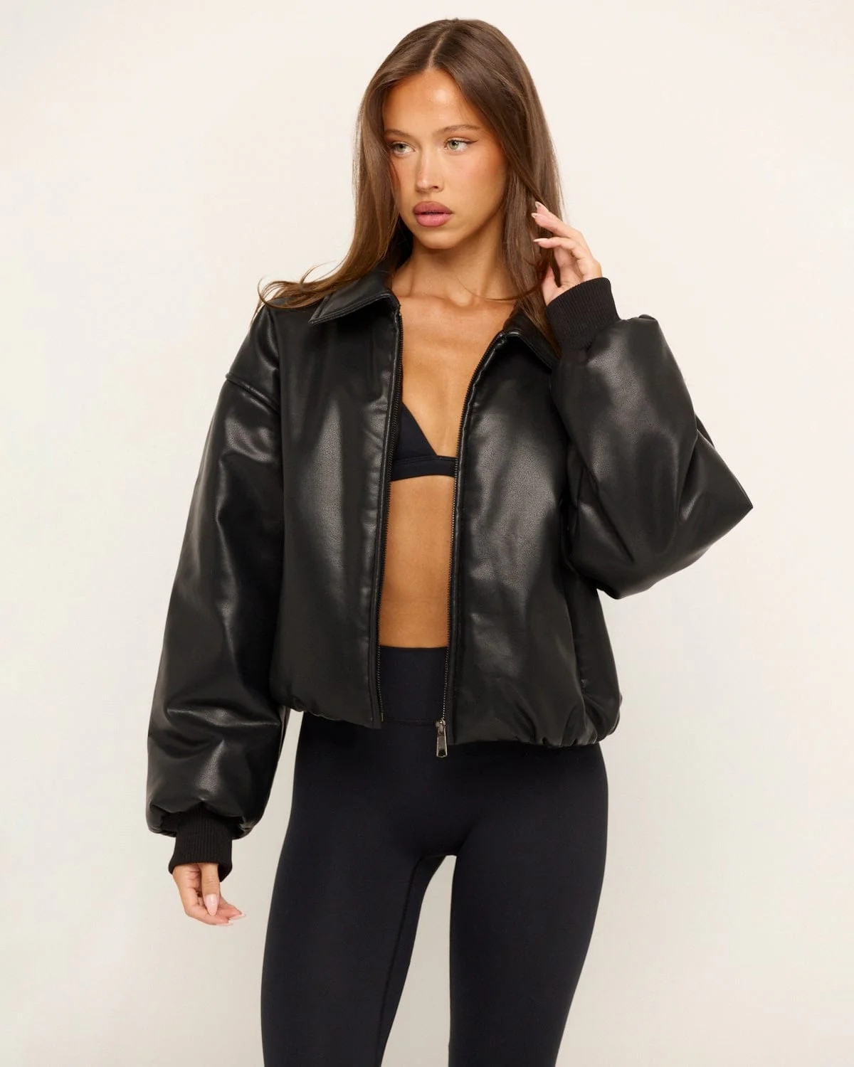 Faux Leather Bomber Jacket | Black | Crop Shop Boutique US