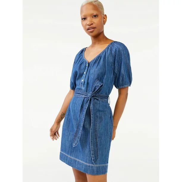 Free Assembly Women's Puff Sleeve Shirtdress | Walmart (US)