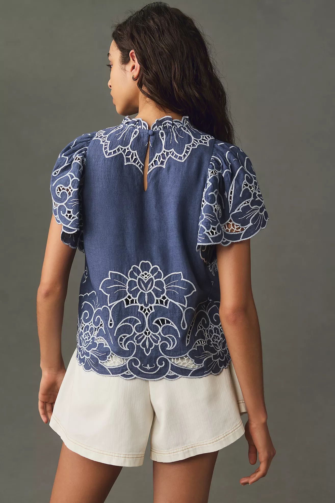 The Lainie High-Neck Lace Cutwork Blouse | Anthropologie (US)