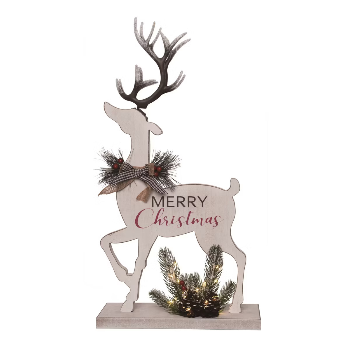 Transpac Wood 20.5 in. Off-White Christmas Light Up Reindeer Decor | Target