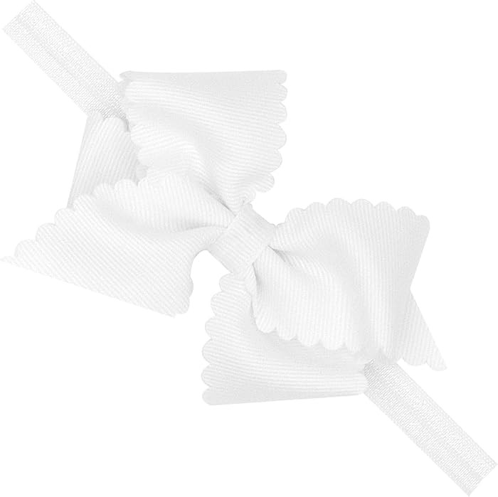Wee Ones Girls' Extra Small Scalloped Edge Grosgrain Bowtie on Matching Elastic Band, White, 2 | Amazon (US)