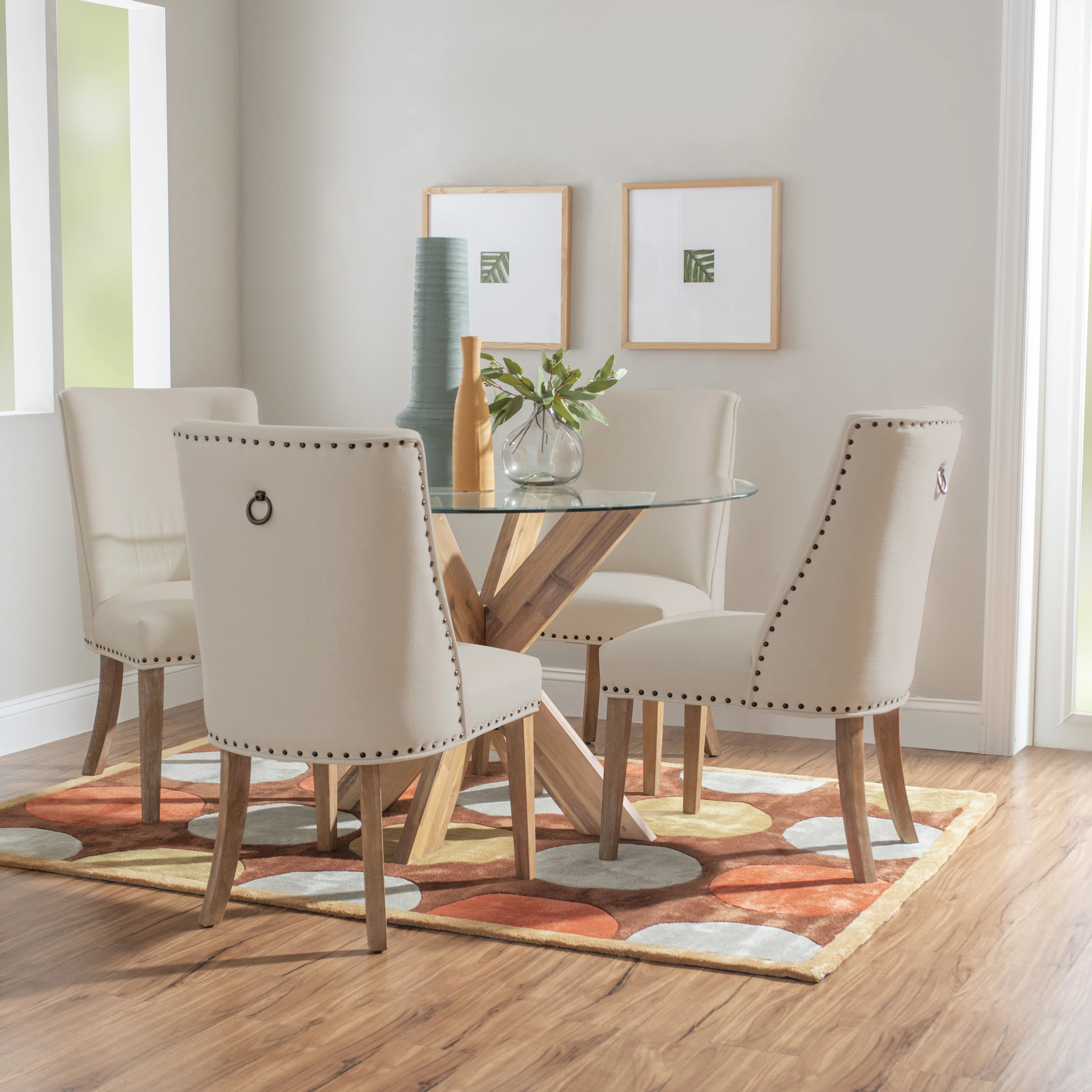 Alejoa 4-Person 48” Round Glass Top Dining Set | Wayfair North America