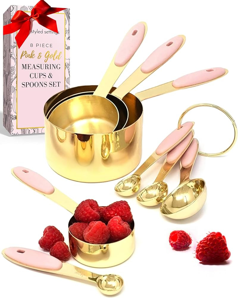 Pink Measuring Cups and Spoons Set - Sturdy 8PC Pink & Gold Measuring Cups and Spoons Set Stainle... | Amazon (CA)